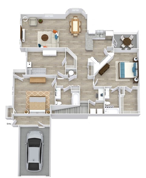 Floor plan for 3 beds, 2 baths, 1585 sqft
